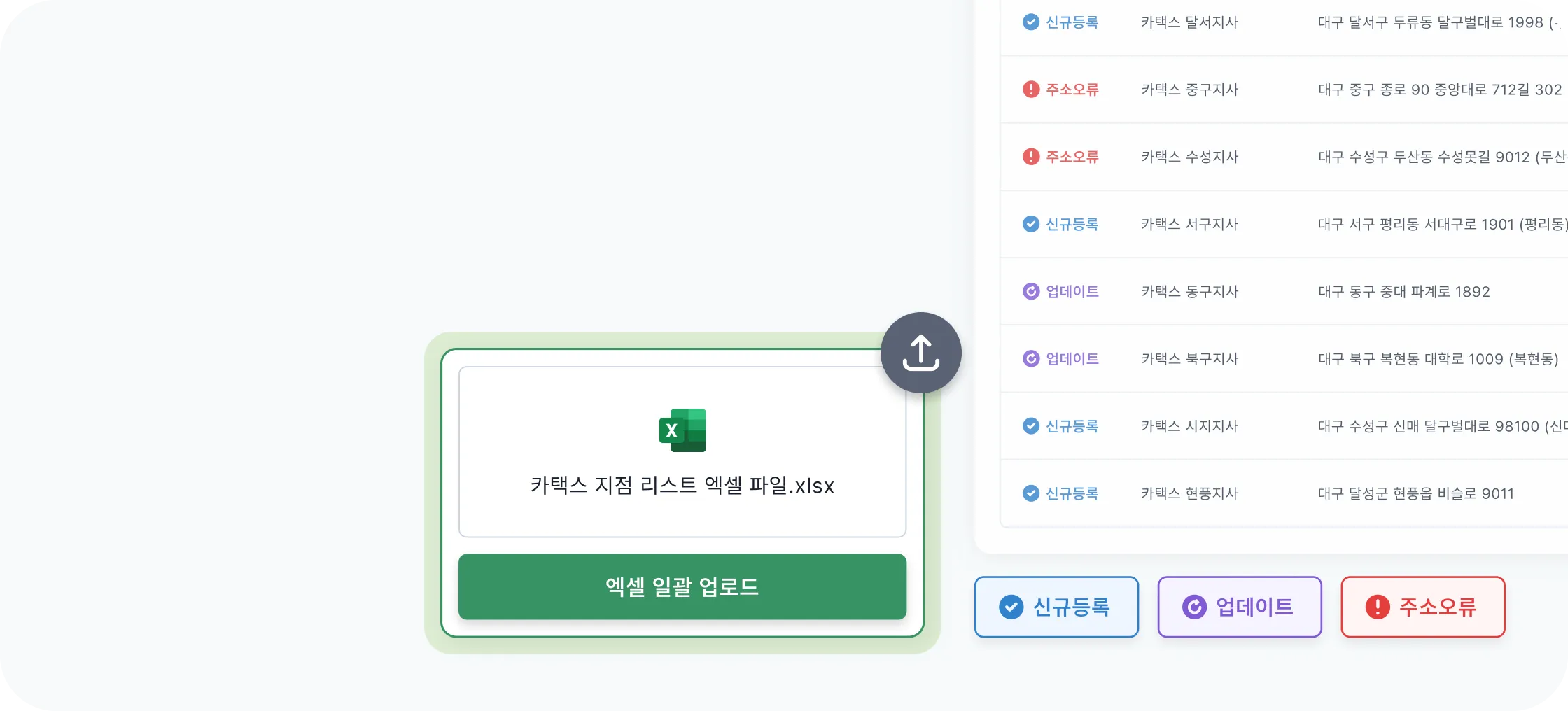 지점 엑셀 일괄 등록