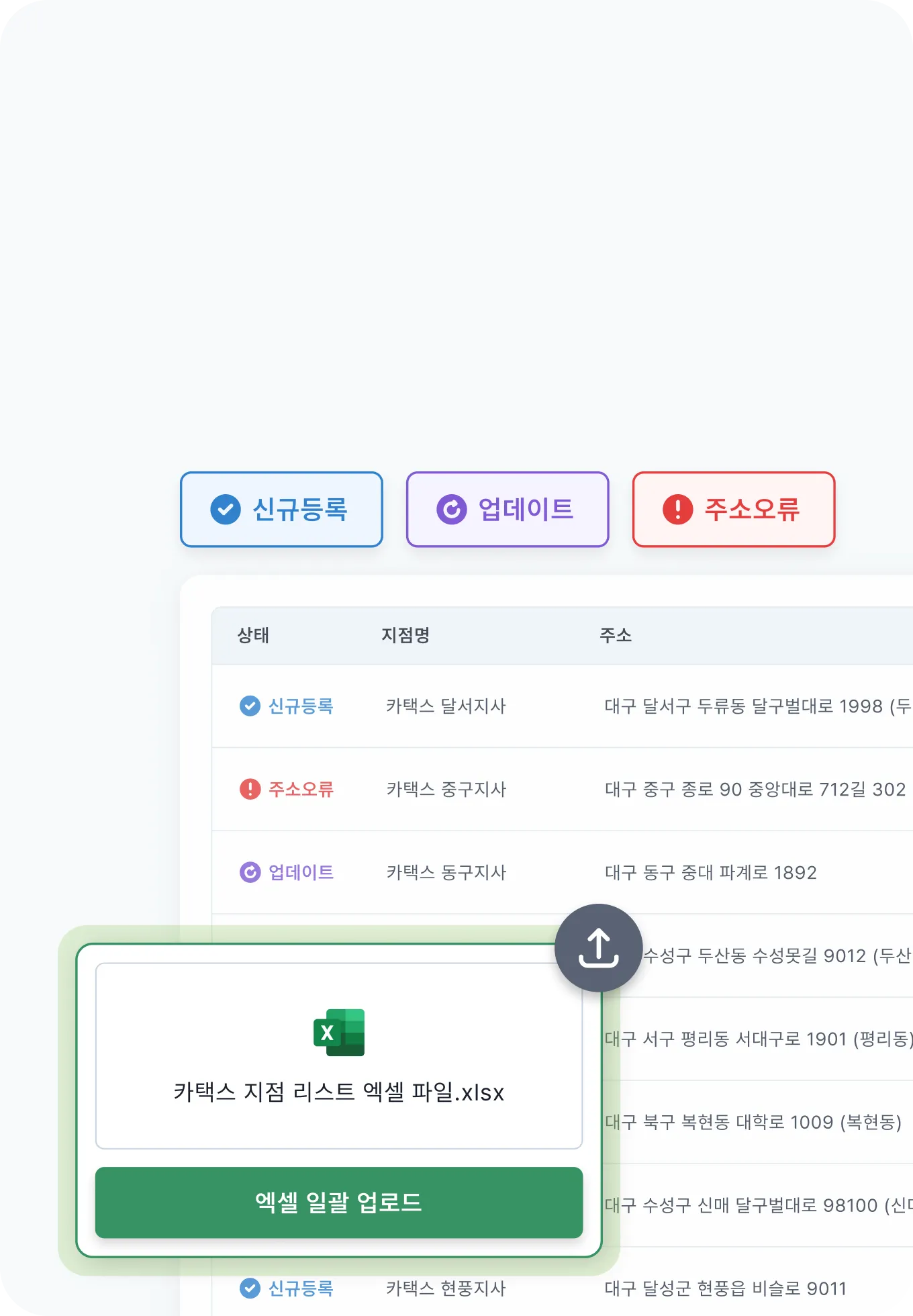 지점 엑셀 일괄 등록